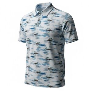 NWT Chaps Golf Men's L White Tropical Island Print Polo Shirt — Stretch Moisture